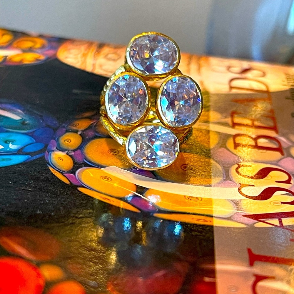 Gilded quad brass ring from the Polkadot Alley, size 9